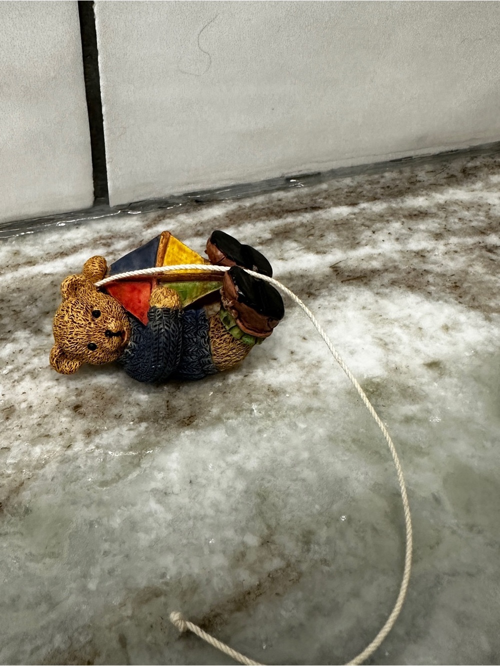Teddy Bear Figurine with Colorful Kite